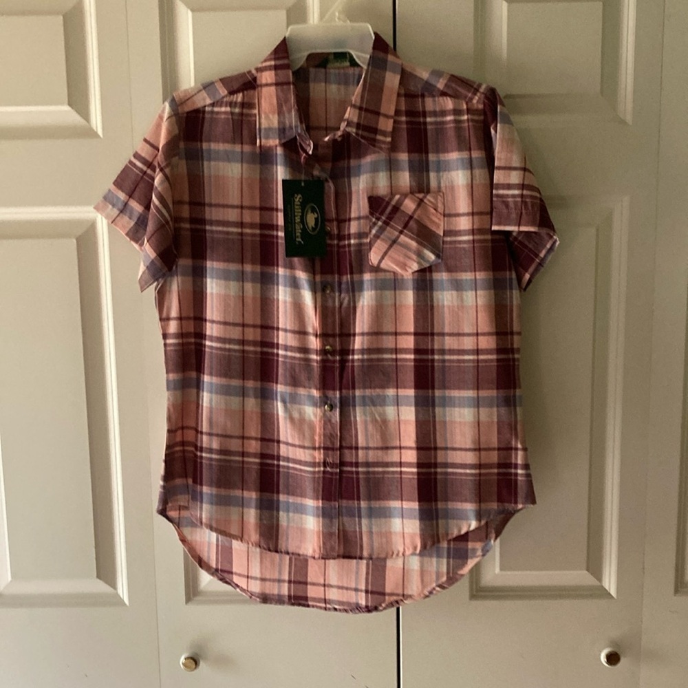 Stillwater Supply Co women’s large short sleeve cotton plaid shirt casual cool